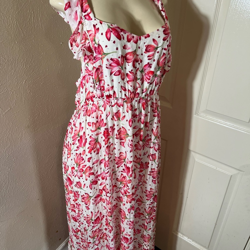 Skies Are Blue White Maxi Dress with Pink Floral Print
